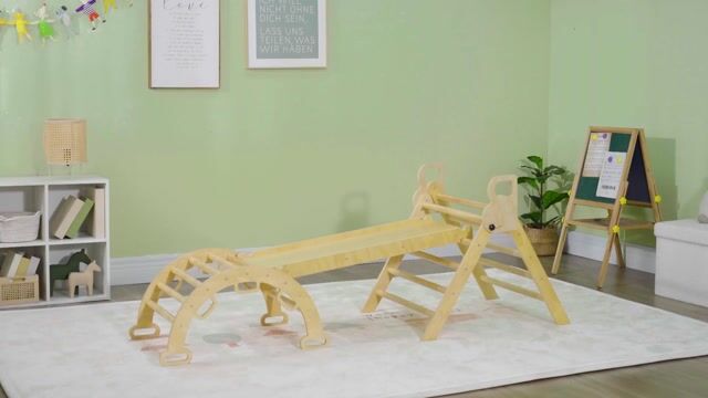 Parcours d'escalade pour enfants Panneau bois naturel, AIYAPLAY