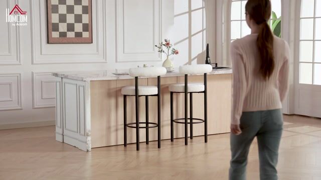 Tabouret de bar Tissu bouclette Blanc blanc, noir, HOMCOM