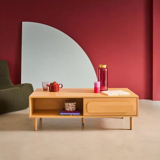 Table basse vintage décor bois 1 tiroir JULIANA noyer, SWEEEK