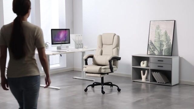 Chaise de bureau Cuir synthétique Beige marron, HOMCOM