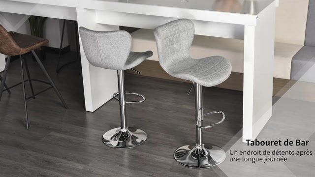 Tabouret de bar Lin Gris gris, argent, HOMCOM