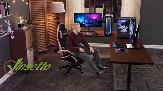 Fauteuil gaming Polyuréthane Rose rose, noir, HOMCOM