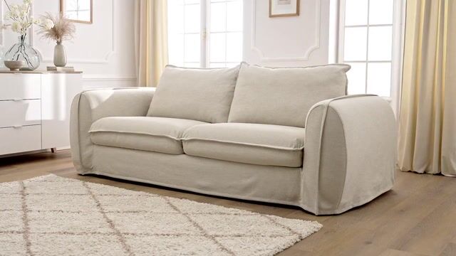 Canapé lit 3 places en tissu lisse couchage 160x194 cm, ARCHIMEDE blanc, BOBOCHIC