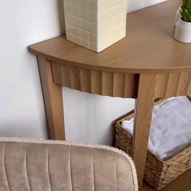 Console arrondie avec effet vague à 2 niveaux H76 cm - BOLOGNE bois clair, CALICOSY