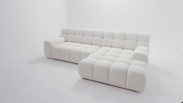 Canapé d'angle convertible 3 places en tissu texturé, ANDRE blanc, BOBOCHIC