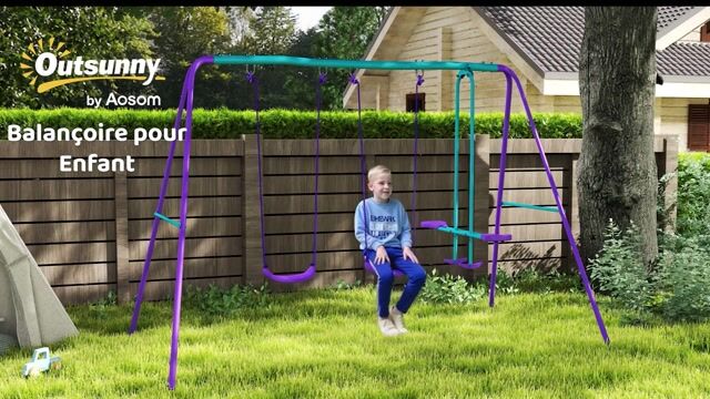Balançoire pour enfants Métal vert, OUTSUNNY