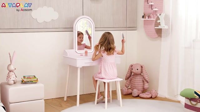 Ensemble de coiffeuse pour enfants MDF Rose rose, blanc, AIYAPLAY