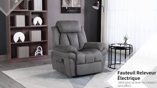 Fauteuil releveur électrique velours (100% gris clair, HOMCOM