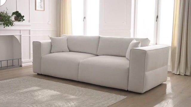 Canapé droit convertible 3 places en tissu chiné, EZECHIEL bleu foncé, BOBOCHIC