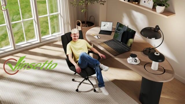 chaise de bureau Lin Noir noir, HOMCOM