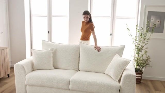 Canapé lit 3 places en tissu bouclette couchage 140x200 cm, AUGUSTIN blanc, BOBOCHIC