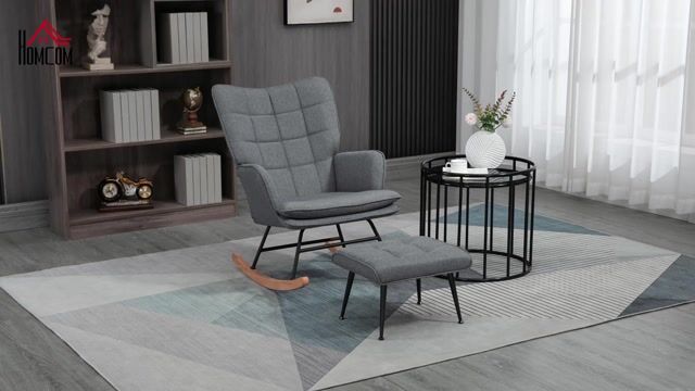 Ensemble de fauteuils à bascule Tissu aspect gris, bois naturel et noir, HOMCOM