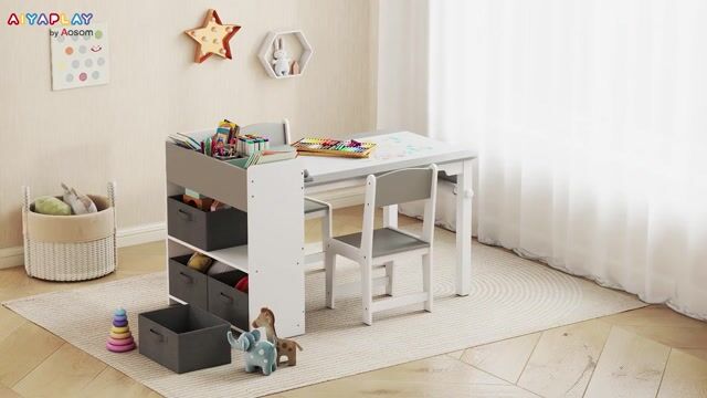Ensemble table et chaises pour enfants MDF gris, blanc, AIYAPLAY