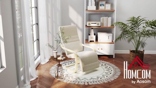 Accent Chair Lin (100% polyester) Crème crème, bois naturel, HOMCOM
