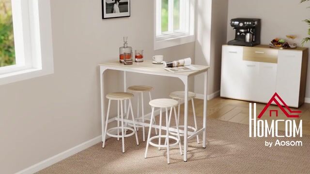 Ensemble de table de bar Métal effet bois naturel, blanc, HOMCOM