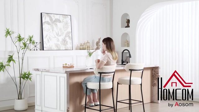 Tabouret de bar Tissu bouclette Crème crème, HOMCOM