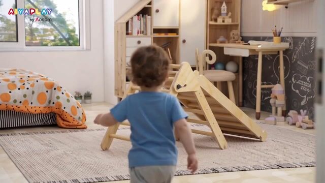 Parcours d'escalade pour enfants Panneau bois naturel, AIYAPLAY