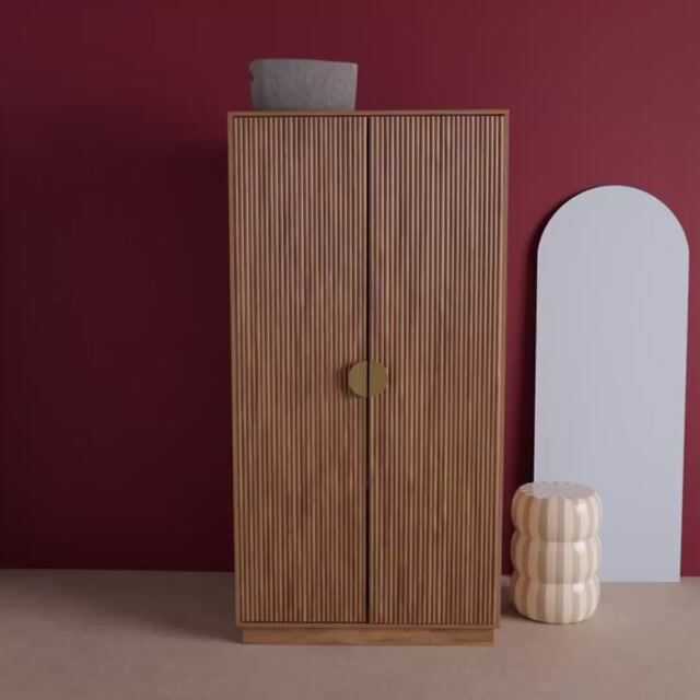 Armoire dressing décor bois de manguier rainuré 2 portes et penderie CELIAN effet manguier, SWEEEK