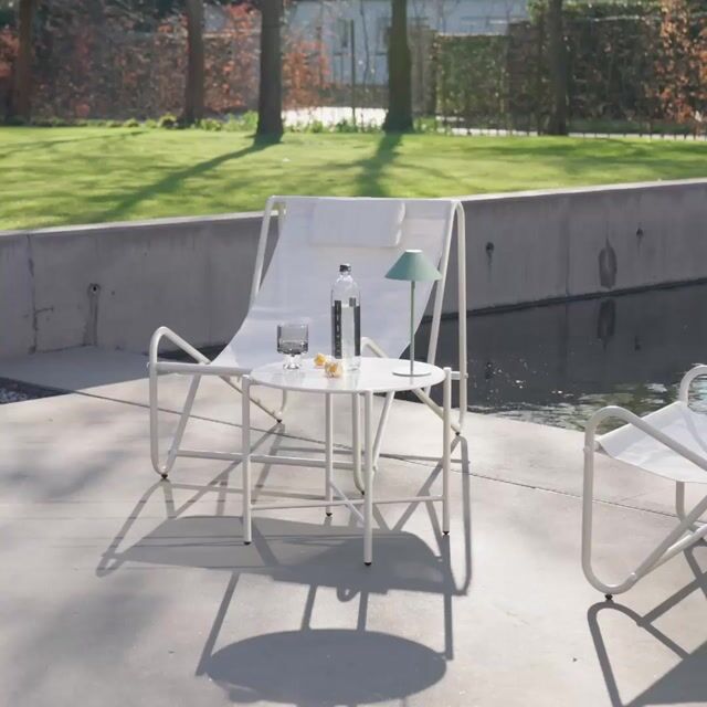 Set de 2 fauteuils relax avec table ronde en acier SALINA beige / beige, SWEEEK