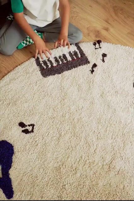 Tapis lavable Musique MUSIC STUDIO ocre, grain de café, naturel, gris foncé, LORENA CANALS