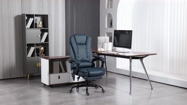 Fauteuil de bureau avec fonction massage bleu, HOMCOM