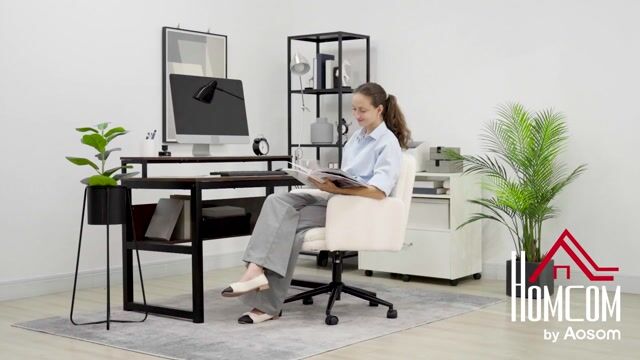 Chaise de bureau Tissu effet laine bouclée crème, HOMCOM