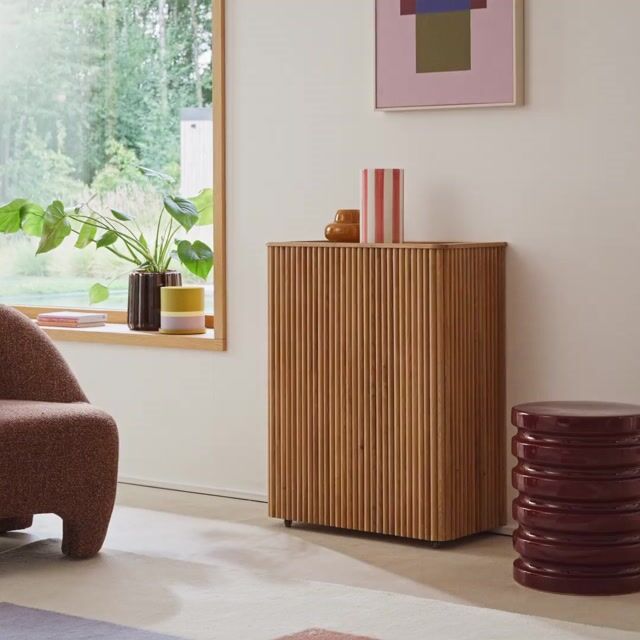 Tamula Wheeled Console Table with Storage in Oak Veneer oak, LA REDOUTE INTERIEURS