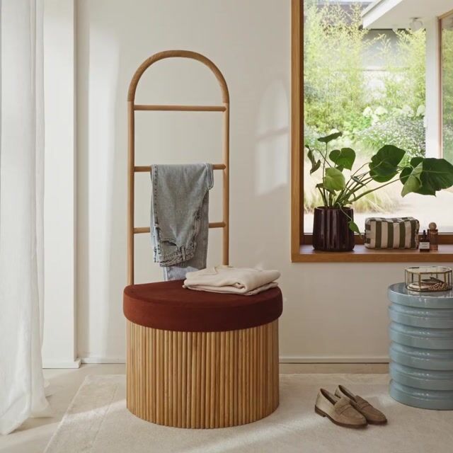 Valet avec coffre de rangement, Tindy plaqué chêne / terracotta, LA REDOUTE INTERIEURS