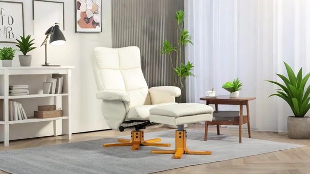 Fauteuil inclinable avec repose-pieds PU crème, HOMCOM