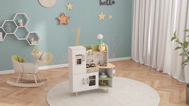 Ensemble de cuisine pour enfants Bois Blanc blanc, vert, AIYAPLAY