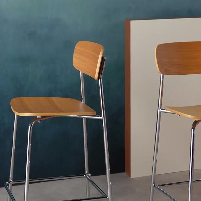 Tabouret de bar vintage métal et contreplaqué 66cm (lot de 2) TOBY beige, SWEEEK