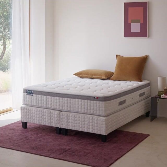Ensemble matelas Premium 1134 ressorts ferme accueil mémoire de forme et sommier gris, LA REDOUTE INTERIEURS