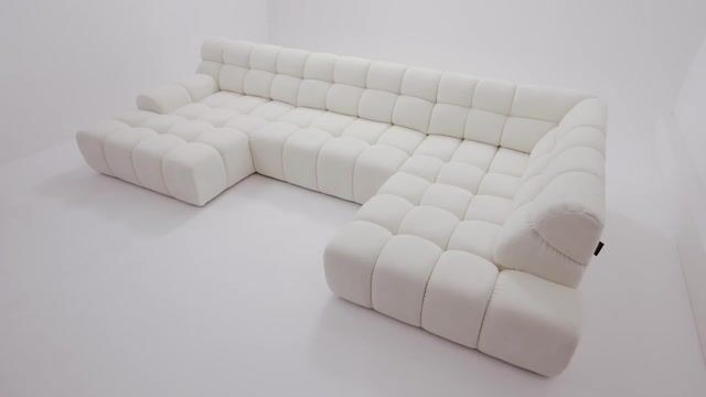 Canapé d'angle convertible 4 places en tissu texturé, ANDRE blanc, BOBOCHIC