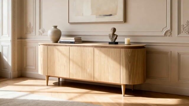 Buffet bas en placage 5 portes 180 cm, SORMIOU marron clair, BOBOCHIC