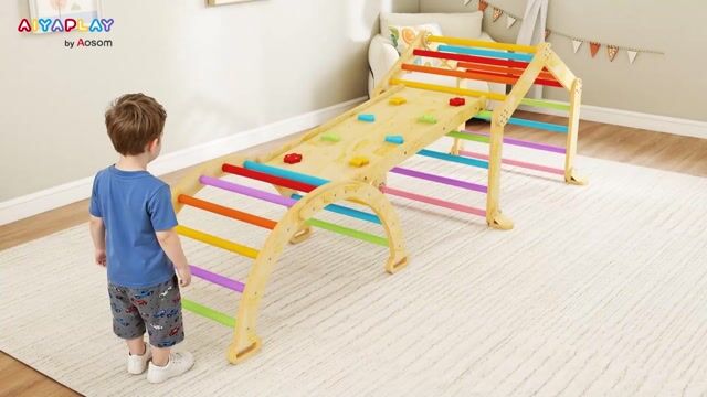 Parcours d'escalade pour enfants Bois massif bois naturel multicolore, AIYAPLAY