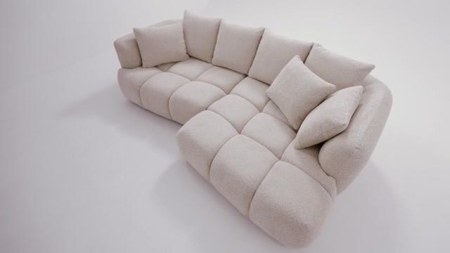 Canapé d'angle convertible 3 places en tissu bouclette, AUDE beige, BOBOCHIC