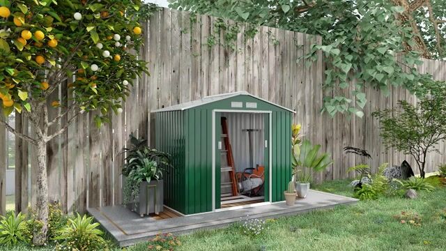 Abri de jardin Tôle d'acier Vert foncé marron, OUTSUNNY