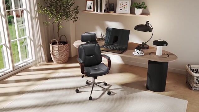 Chaise de bureau Polyuréthane Noir noir et noyer, HOMCOM