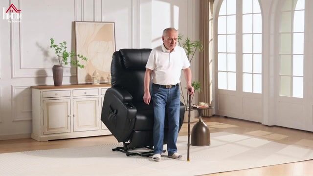 Fauteuil releveur électrique PU Noir noir, HOMCOM
