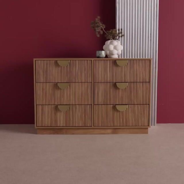 Commode décor bois de manguier rainuré 6 tiroirs CELIAN effet manguier, SWEEEK