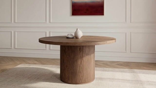 Table à manger ronde extensible 120 à 204 cm PRADO placage chêne massif avec rangements marron clair, BOBOCHIC